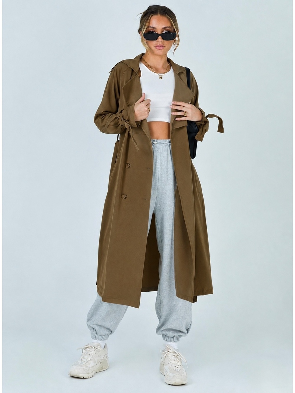 Princess Polly Cassie Trench Coat Brown Olive Long Duster Jacket Size 10 NWOT